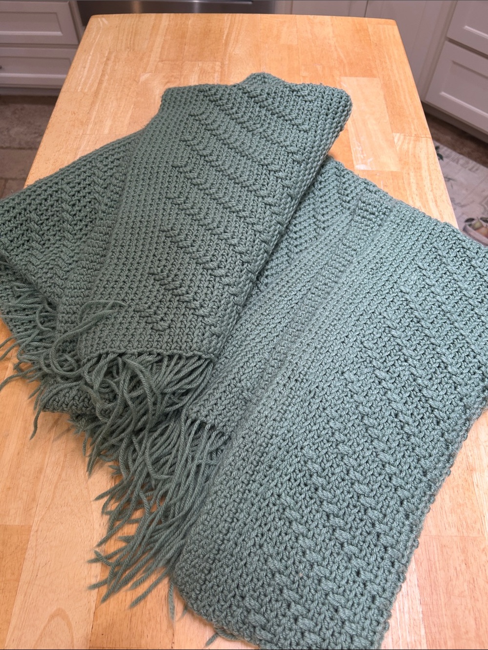 Home Handmade Sage Green Knit Throw with Fringe Large- Size Blanket